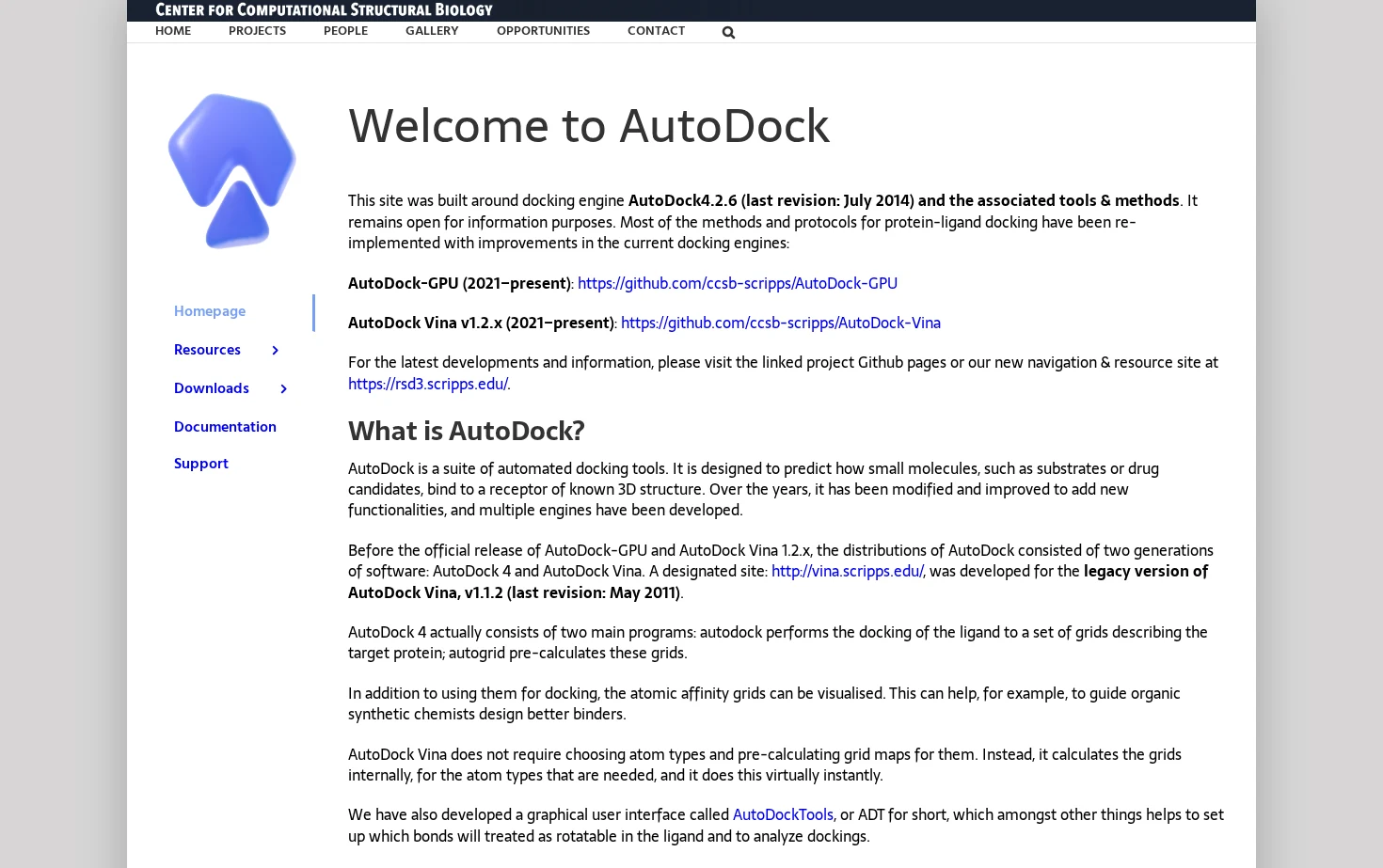 AutoDock 页面快照
